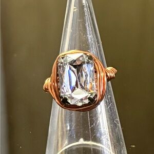 ✨ Handmade Copper Wire-Wrapped Clear Crystal Ring ✨